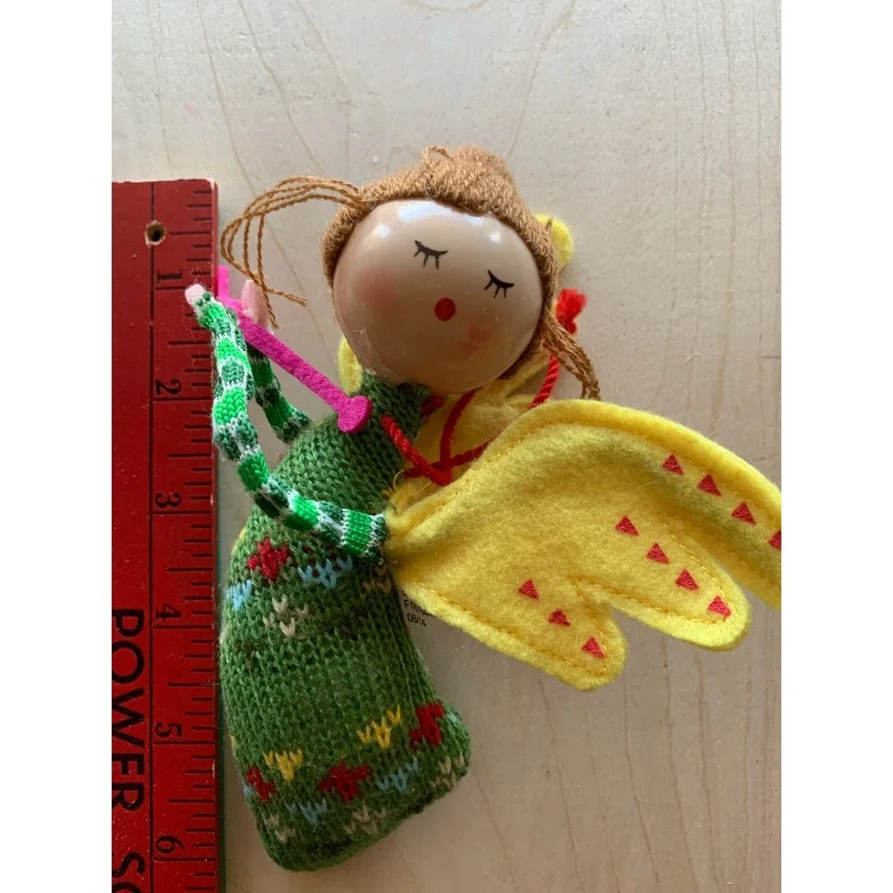 Target Christmas Angel Ornament Green Knitted Yellow Felt Wings Retro Style